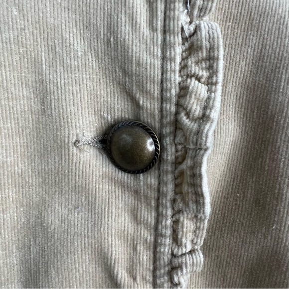 Dress Barn tan corduroy jacket button front ruffle collar hem cuffs Sz S - Picture 9 of 10